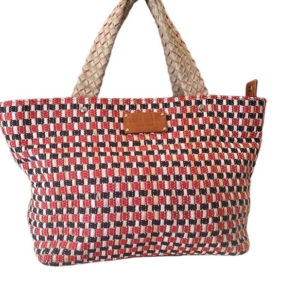 Kate Spade Red and Black Leather and Woven Tote Shoulder Bag - Picture 7 of 16